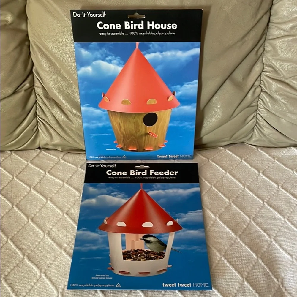NIB Red Cone Bird House & Feeder Set. Qty. 2